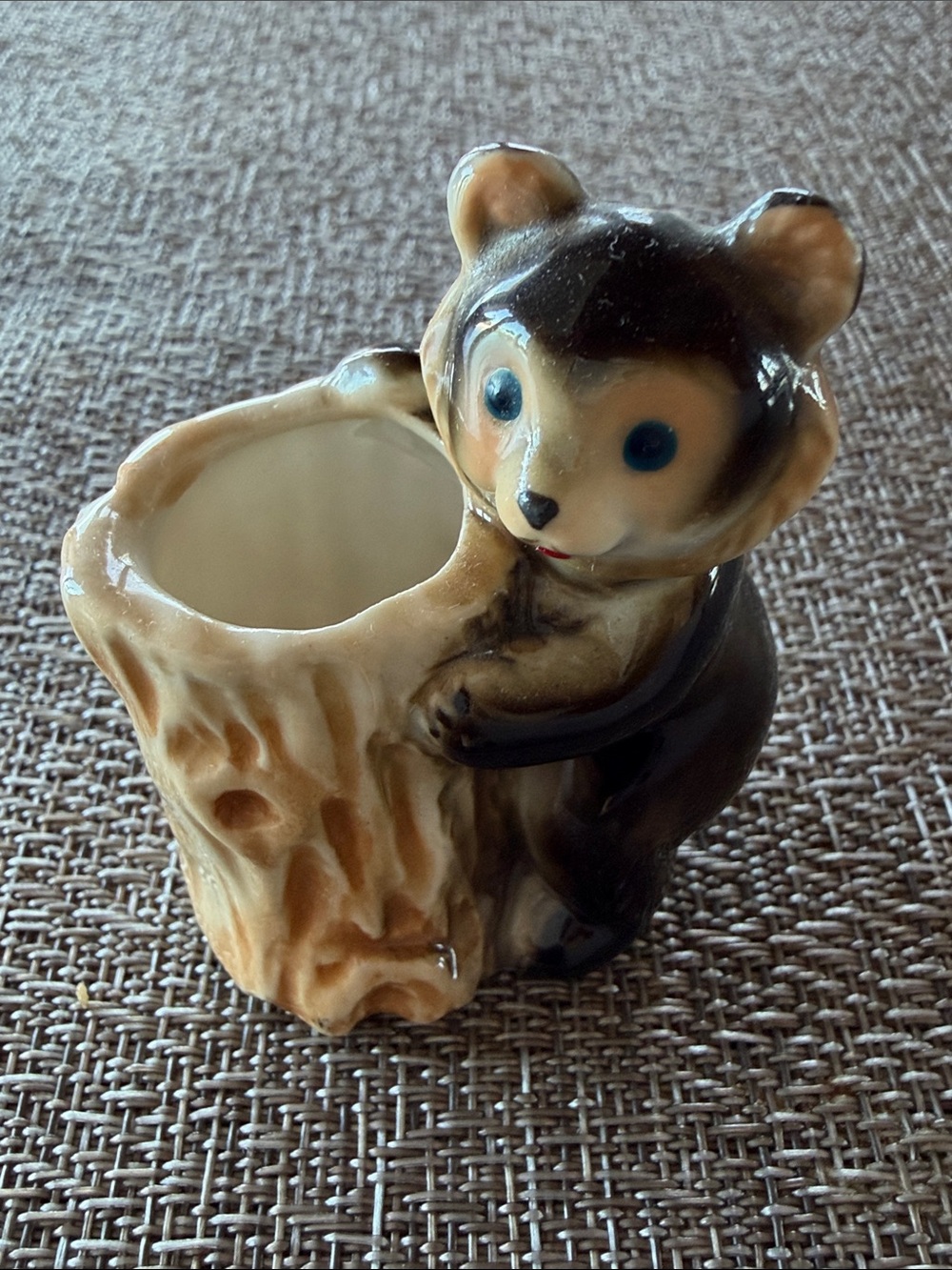 Vintage Bear & Tree Stump Toothpick Holder Adorable!  Cottagecore Grandma